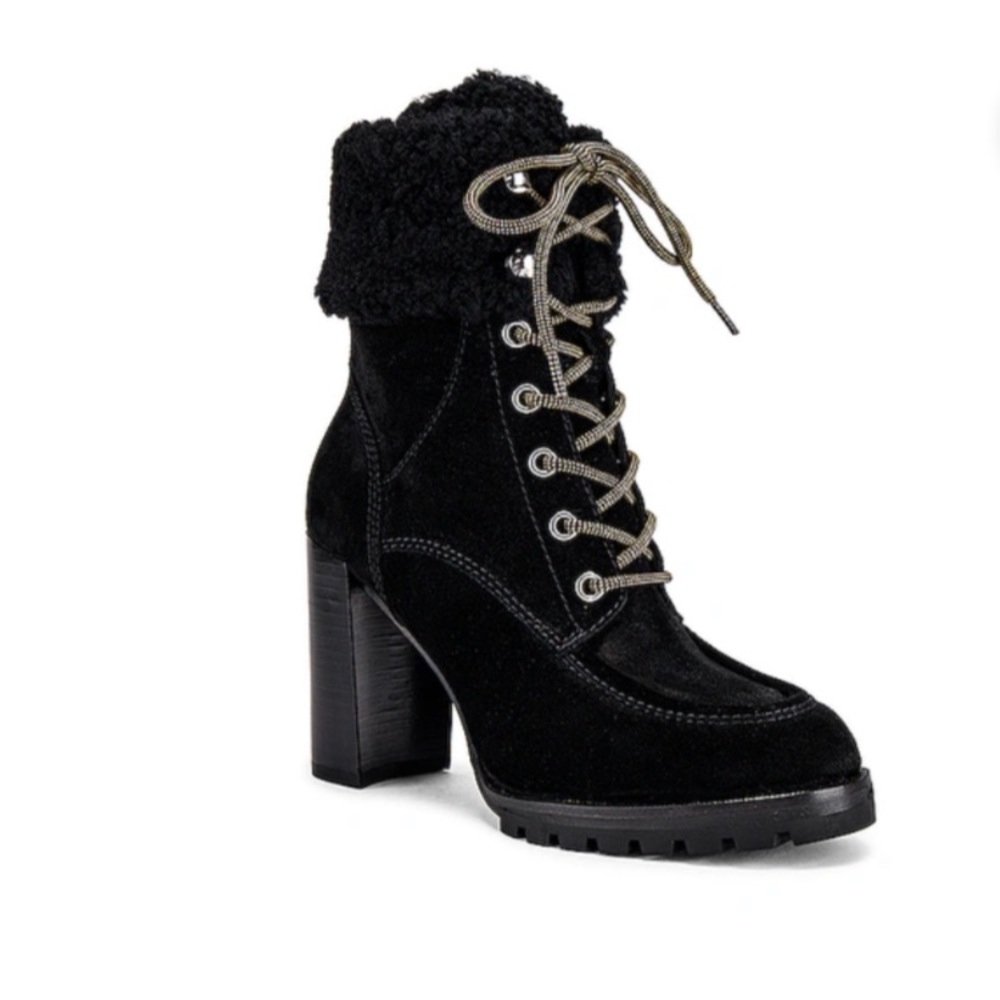 Nina boots by PAIGE black with real shearling lining lace up boots 3.5” heel